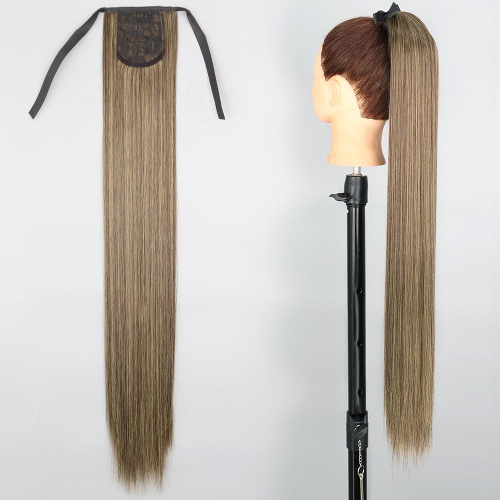 MISS WIG Synthetic Long Straight Hair Extension Wrap Around Clip In Heat Resistant Fiber Ponytail Natural Pony Tail for Women