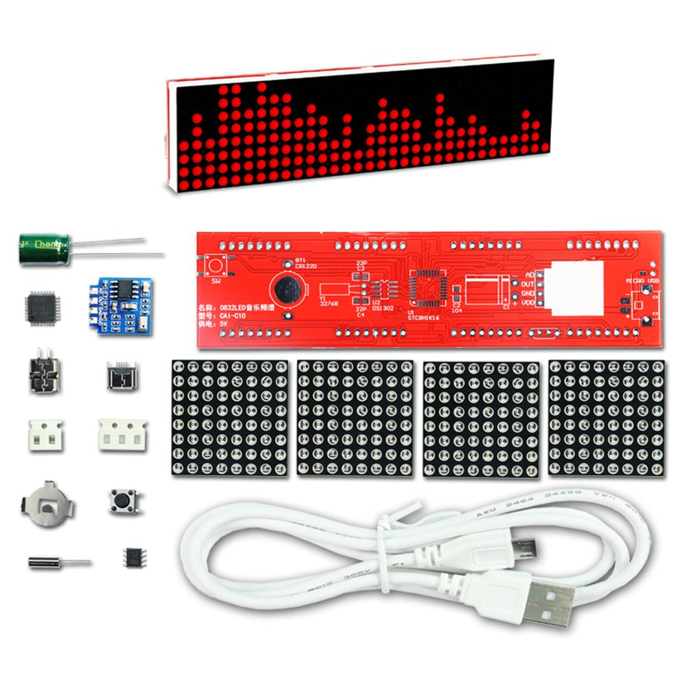 Светодиодные музыкальные часы-спектр DIY DS1111 Матричные часы Электронный паяльный набор Светодиодная подсветка по ритму Питание от USB DC1V с микрокабелем