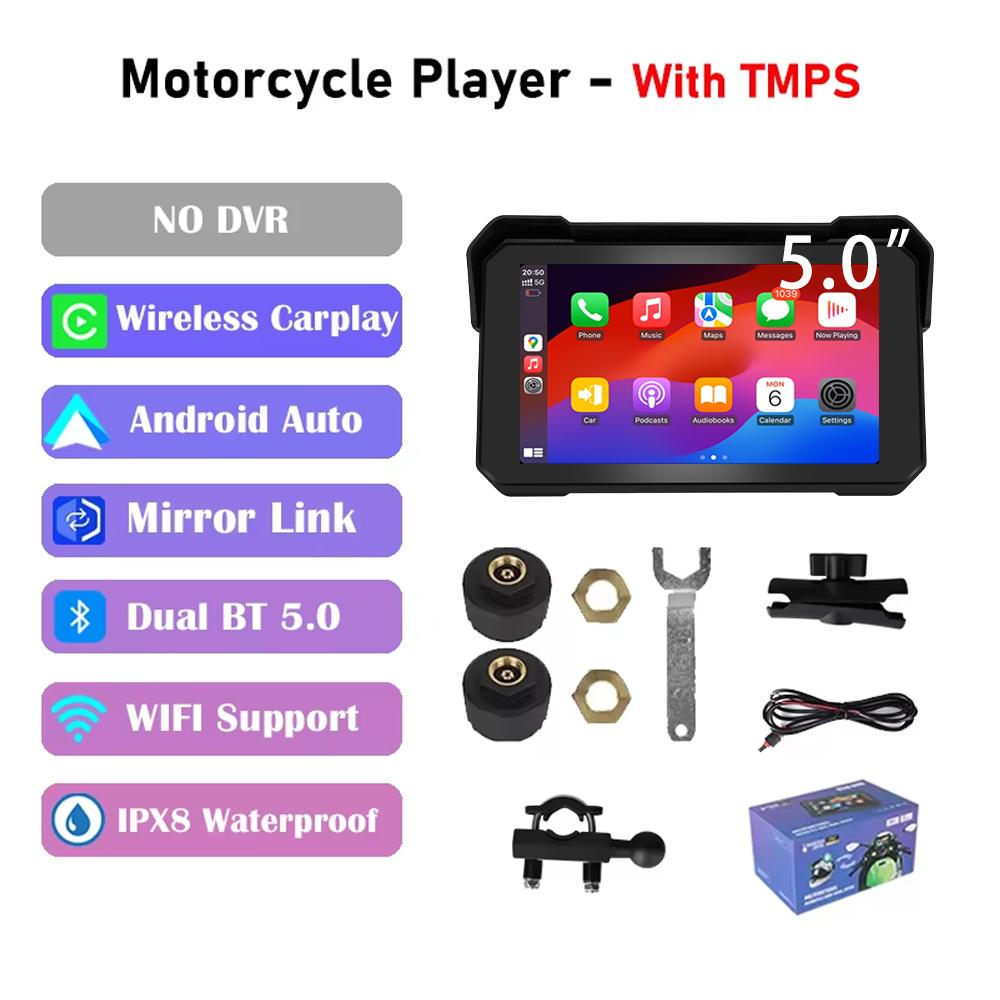 ДЛЯ мотоцикла Carplay Водонепроницаемый 1080P 5-дюймовый WiFi беспроводной Android-Auto DVR монитор Видеорегистратор GPS навигация TPMS Удобный для переноски