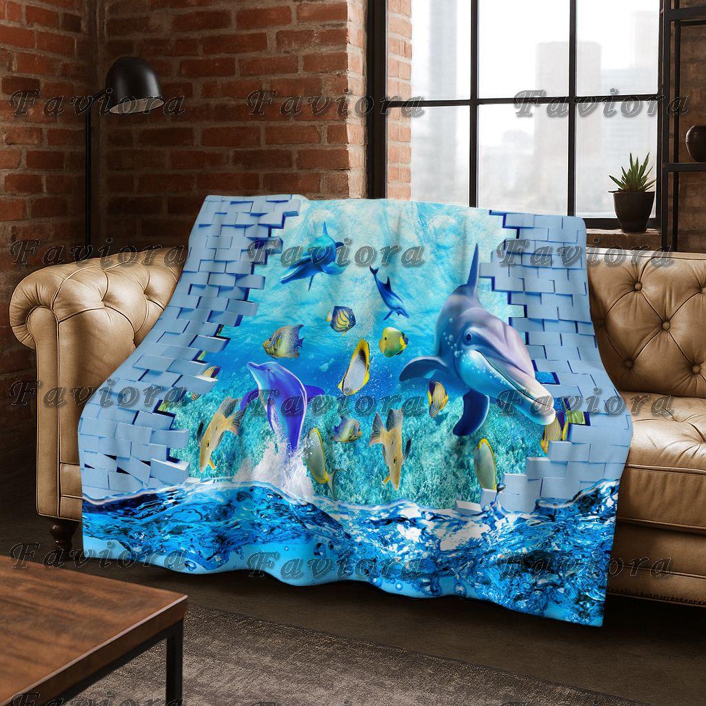 3D Illusion Sea Underwater World Dolphin 2026 New Flannel Blanket,Cozy Soft Throw Blanket for Home Bedroom Bed Sofa Cover Gift