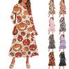 Women's Halloween Printed Casual Dress Spring Autumn Pocket Round Neck Long Sleeve Dresses