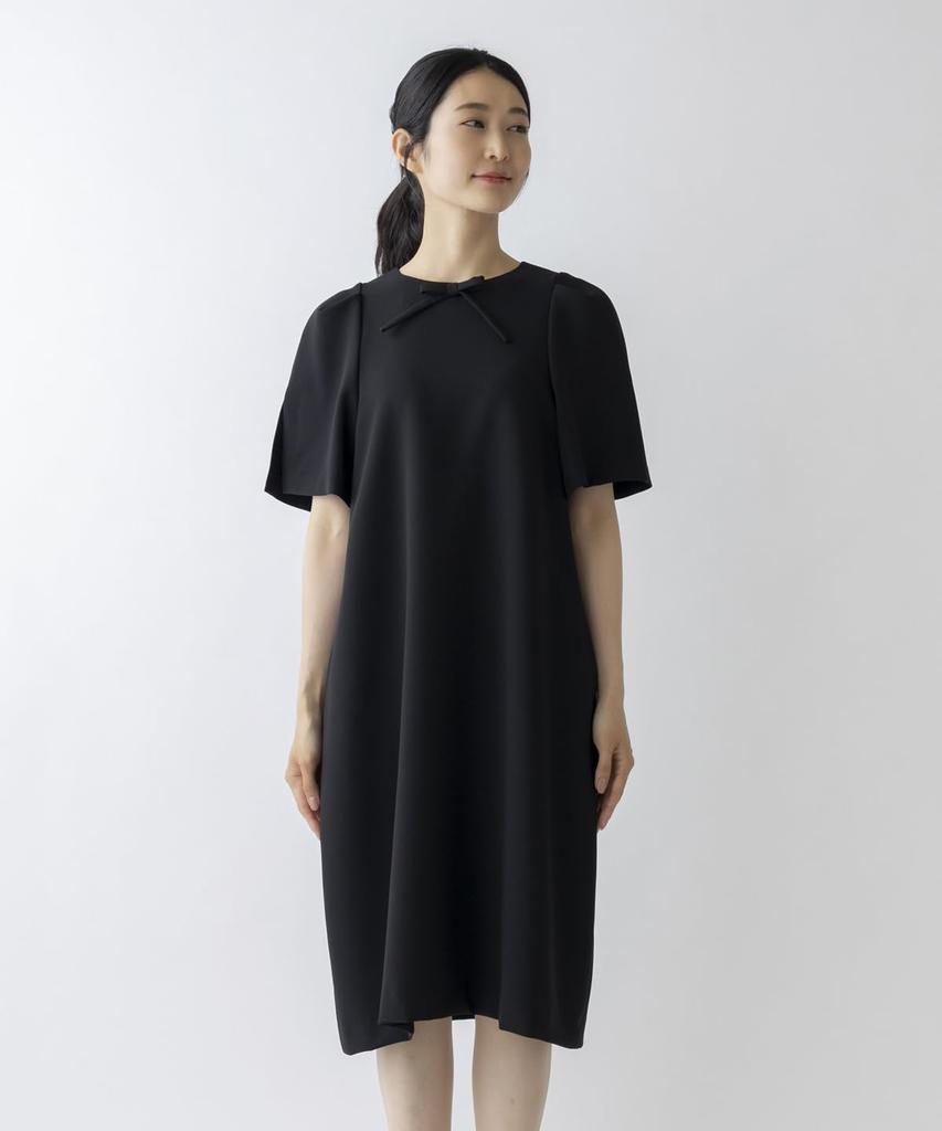 Платье-футляр NAVY с двойной лентой спереди S242DV034 черное [Sono]<Wrinkle Cloth> Женский