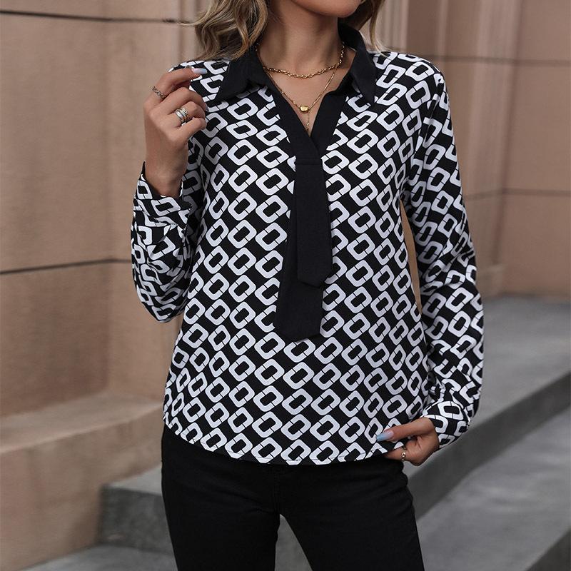 Женская рубашка-блузка с длинным рукавом и лацканами, весна-осень, топ