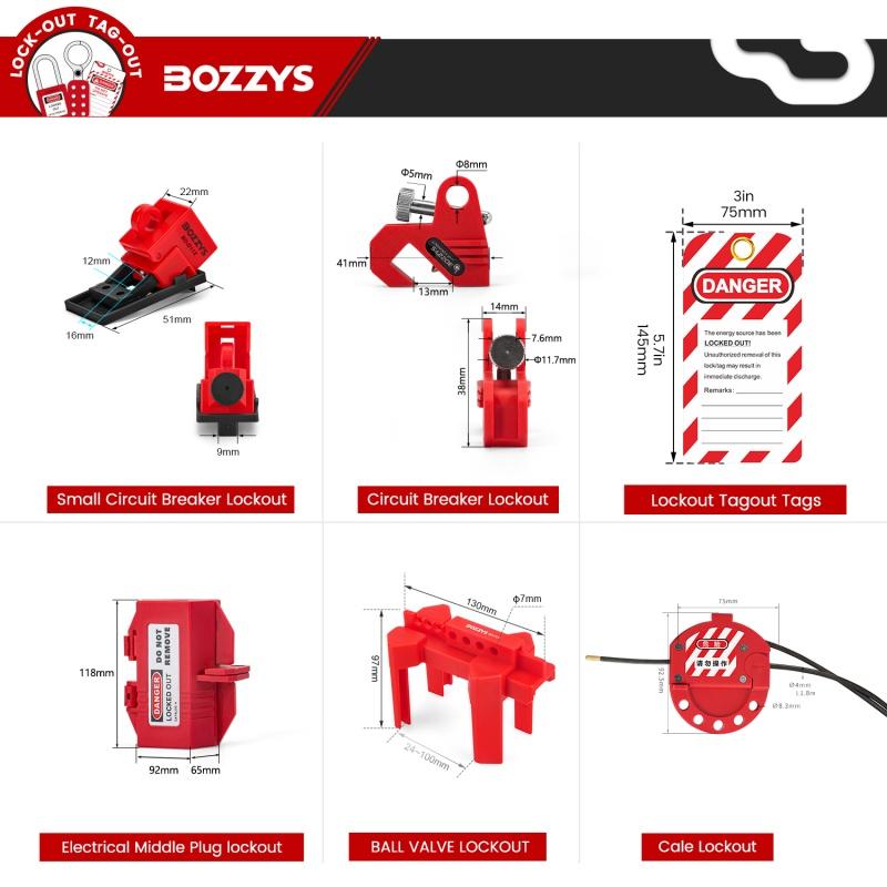 BOZZYS Complete Lockout Tagout Kit Safety Lockout Set with Padlocks Cable Lock Valve Lockout Hasps Tags Zip Ties 4