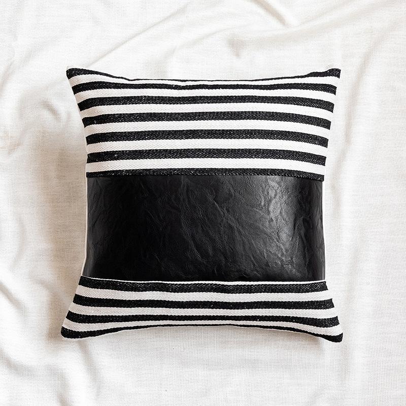 Cushion Striped 4545cm Cover 1pc Pu Stitching Pillow Case For Living Room Sofa Home Decoration Decor Lumbar Pillowcase Pu Leather