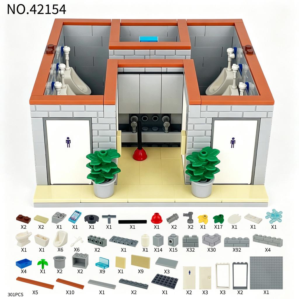Restroom At The Service Station Small Particle Building Block Toy City Toilet DIY Gifts Educational Children’s Toys