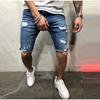 Мужская мода повседневные прямые рваные прямые флокированные джинсовые короткие брюки повседневные облегающие повседневные джоггеры средней талии однотонные джинсы