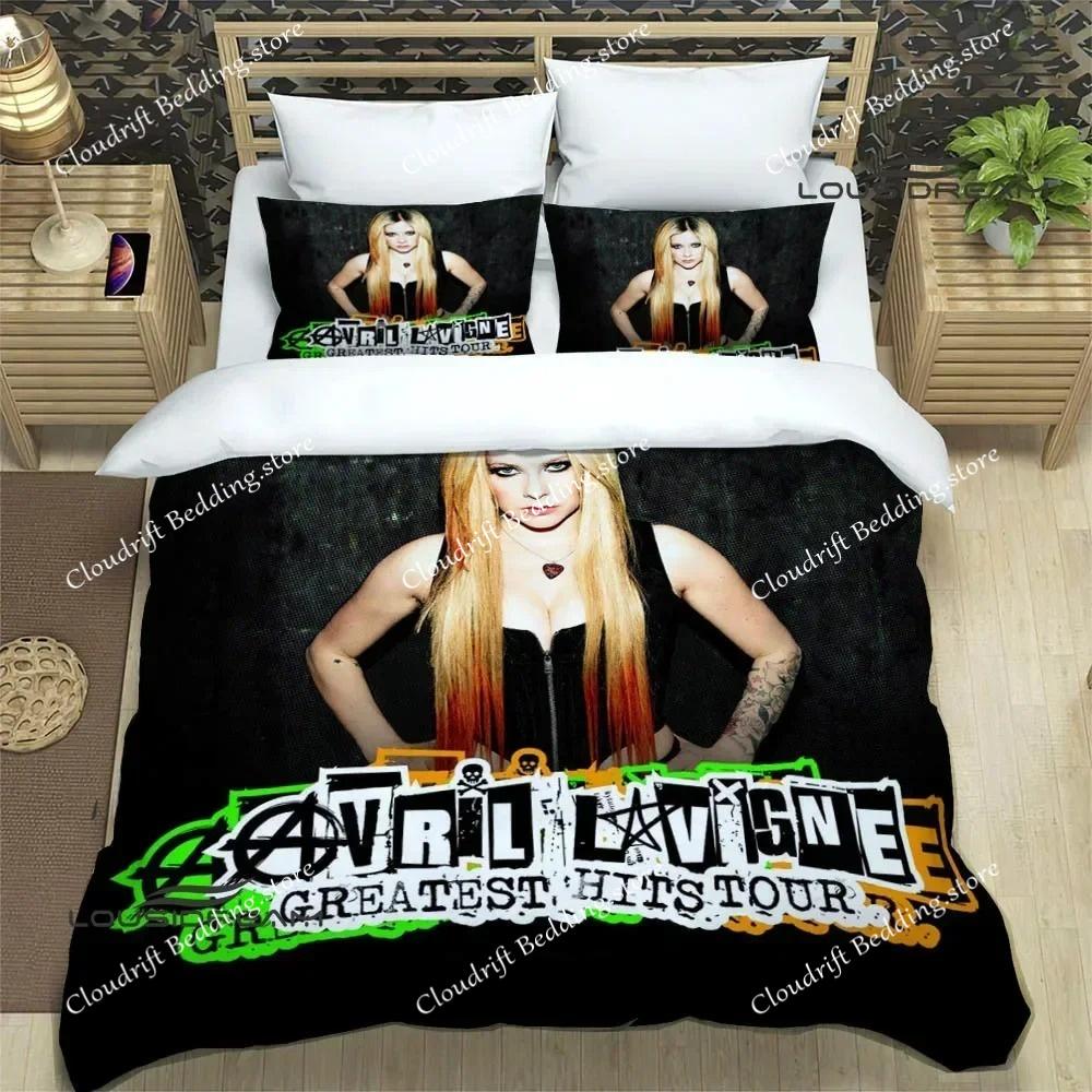 Постельное белье с принтом певицы A-AVRIL LAVIGNE Изысканный комплект постельных принадлежностей Пододеяльник Комплект одеяла Постельное белье Роскошный подарок на день рождения