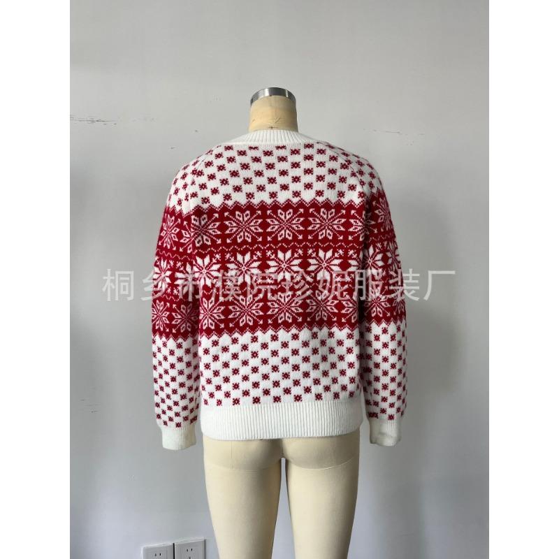 Women S Christmas Snowflake Jacquard Knit Sweater Loose Fit Round Neck Pullover