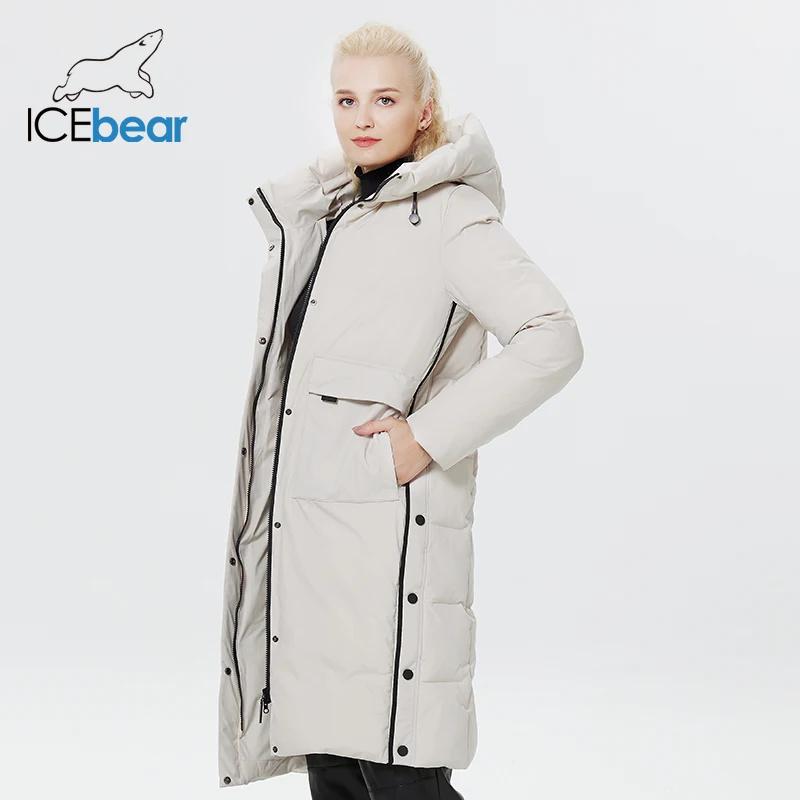 ICEbear 2023 Winter Women Jacket Long Cotton Big Pockets Ladies Coat Women's Thickened Warm Parka AGWD22578-1D