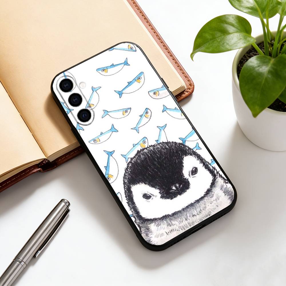 Милый мультяшный пингвин Чехол для телефона Для Samsung Galaxy A73, A72, A71, A70, A53, A52, A51, Другие Мягкий Черный Чехол