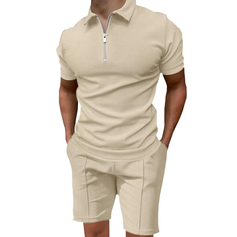 Men's Plus Size Waffle Knit Polo Shirt Set - Comfortable Short Sleeve, Solid Color, Casual Lapel Design