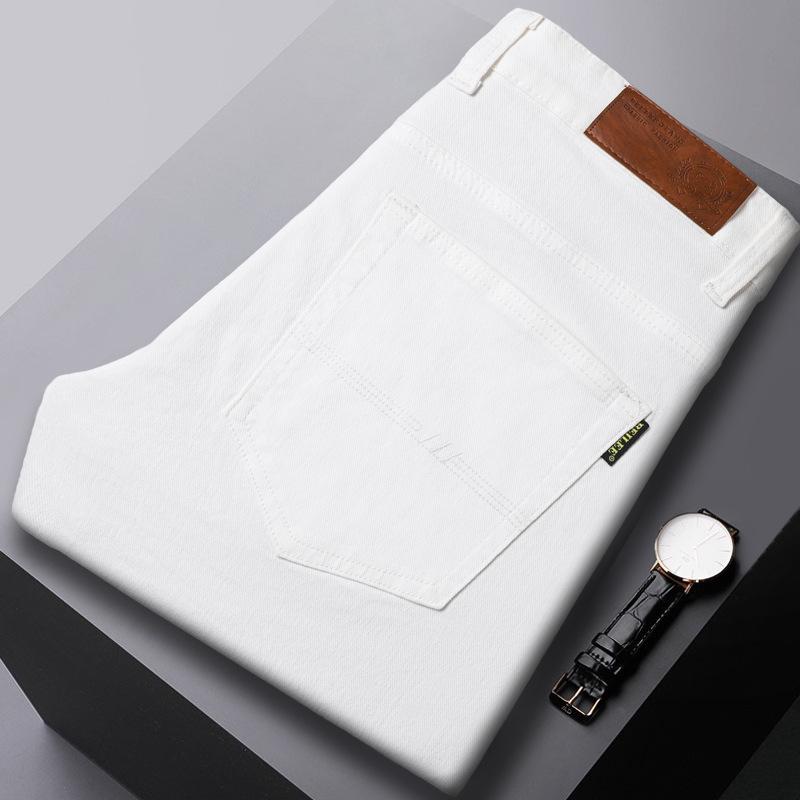 The New Light Luxury Fashion Pink Jeans Male Slim Summer Elastic Hundred Men's Mid-waist Casual Trousers