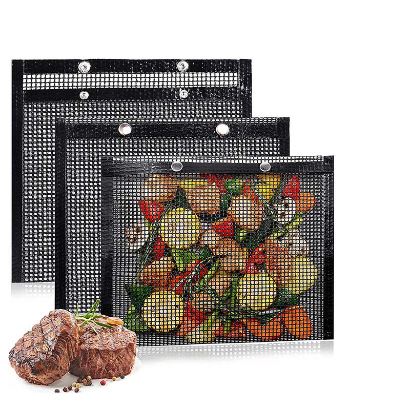 Многоразовая антипригарная сетчатая сумка для барбекю с силиконовой щеткой и щипцами для еды для уличной сетчатой ​​сумки для барбекю