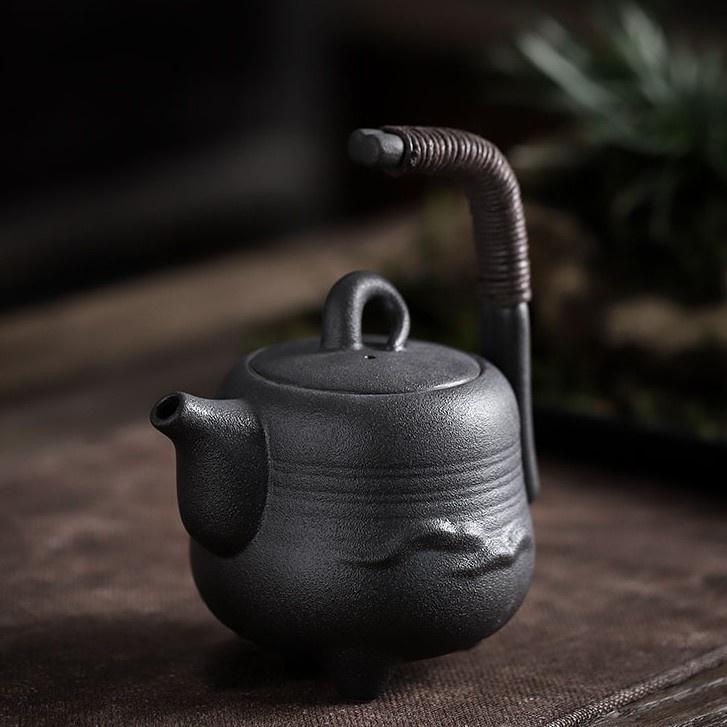 280ml Ceramic Teapot with Handle Chinese Style Black Clay Kung Fu Tea Set