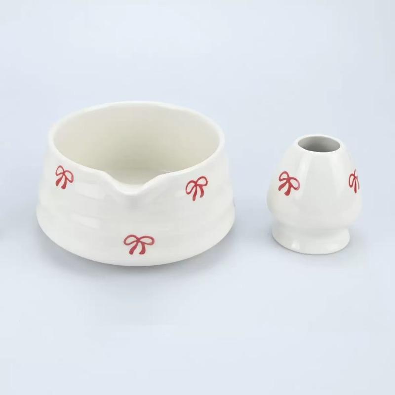 4/5pcs Cherry Blossom White Matcha Bowl with Matcha Whisk Set, Japanese Tea Set Includes Matcha Bowl with Spout