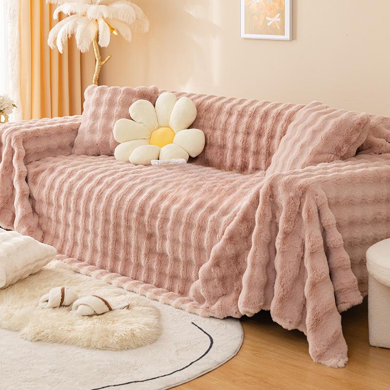 Полотенце для дивана, зимнее утолщенное плюшевое покрытие с кроликом, чехол для дивана, ткань, подушка для дивана, универсальная универсальная плюшевая подушка, зимняя