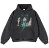 Streetwear Shadows Graphic Washed Black Oversized Unisex Y2K Hoodie