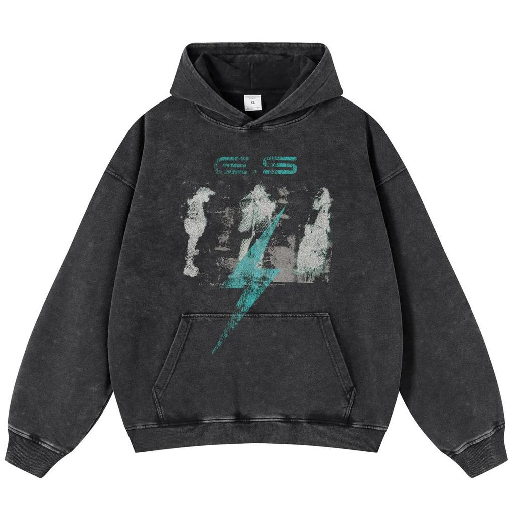 Streetwear Shadows Graphic Washed Black Oversize Unisex Y2K Hoodie