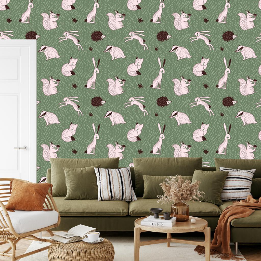 Joyful forest animals wallpaper for living room and bedroom 50x1000