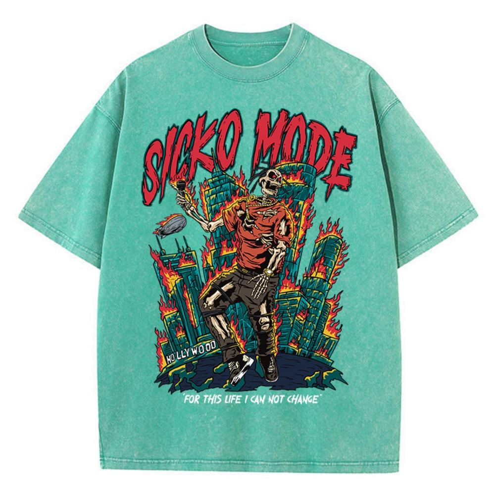 American Retro T-shirt Men's Fashion Street Clothes Washed Old Street Clothes Skeleton Singer Graphic TShirts
