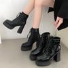 Модные высококачественные черные ботинки на толстом каблуке, женские кожаные ботинки на платформе и высоком каблуке, женские ботинки на шнуровке, с застежкой-молнией, квадратные ботильоны Botas