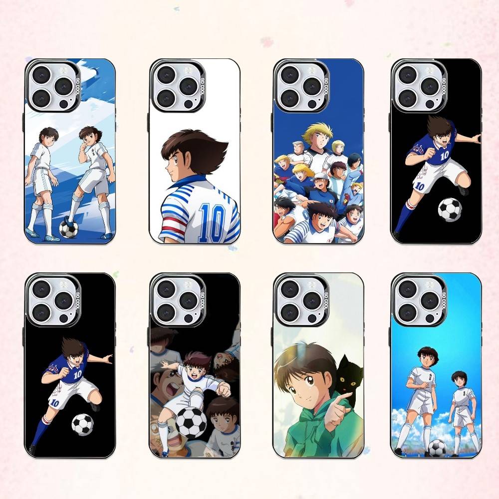 Аниме C-captain T-tsubasa Чехол для телефона для iPhone17,16,15,14,13,12,11 Plus,Pro Max Цветной Серебряное покрытие Внутренняя крышка