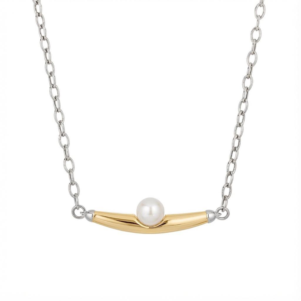 Simple Gold And Silver Splicing Color Pearl Boat Pendant Gold Necklace Furnace Vacuum Plating