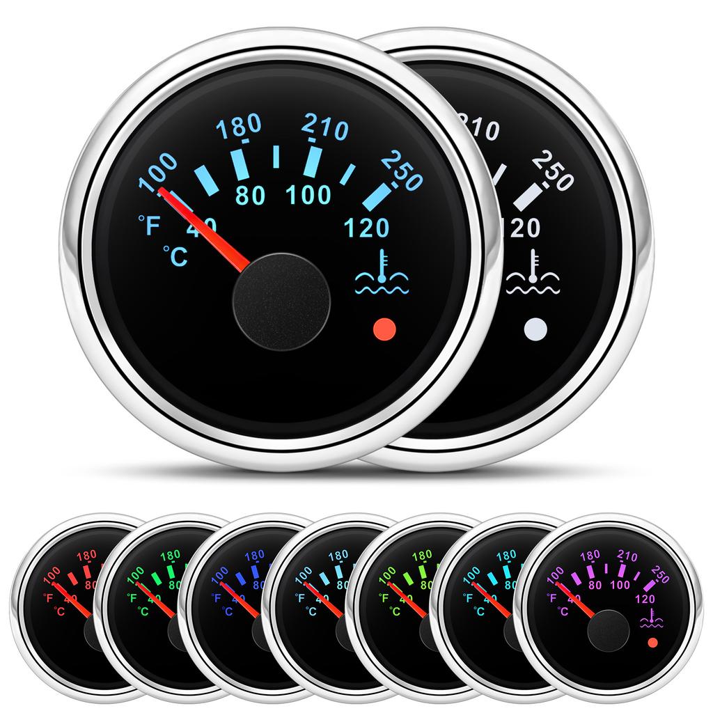 40-120℃,100-250℉ 52MM Water Temperature Gauge With Flashing Alarm Temp Sensor 10.2MM for Auto Car Boat Yacht 7 Color Light