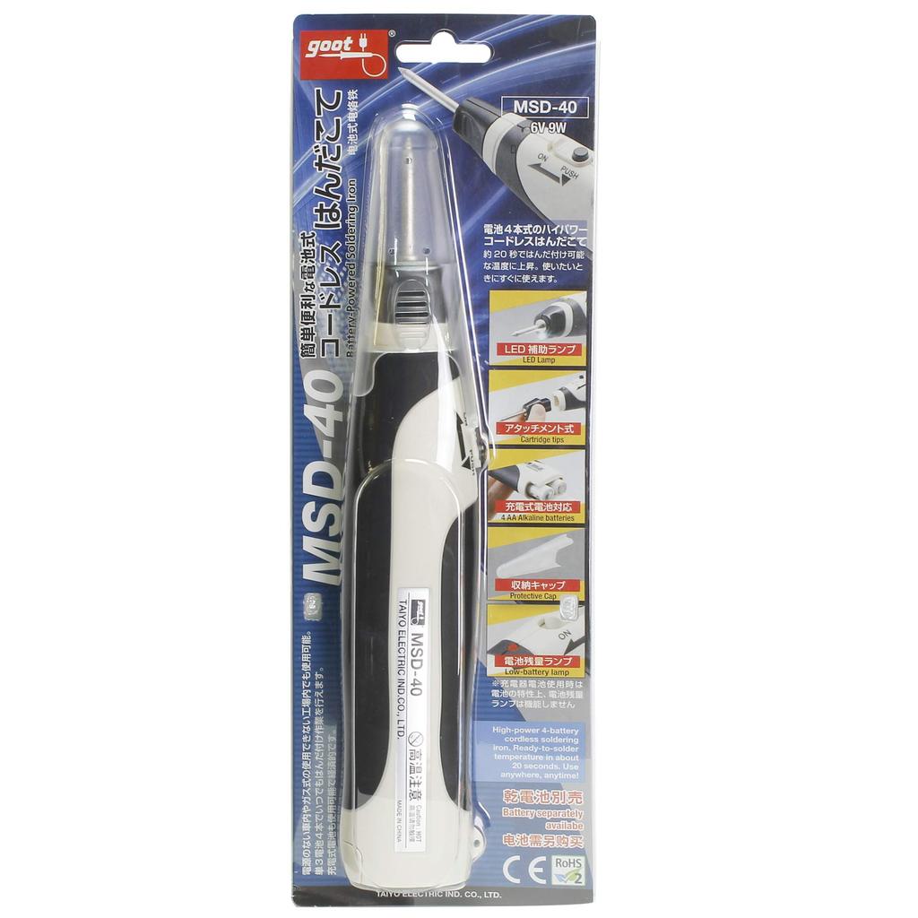 Taiyo Electric Industry (goot) Беспроводной паяльник, работающий от 4 батареек, со светодиодной подсветкой, наконечник MSD-40 (Включает MSD-40HRT-B)