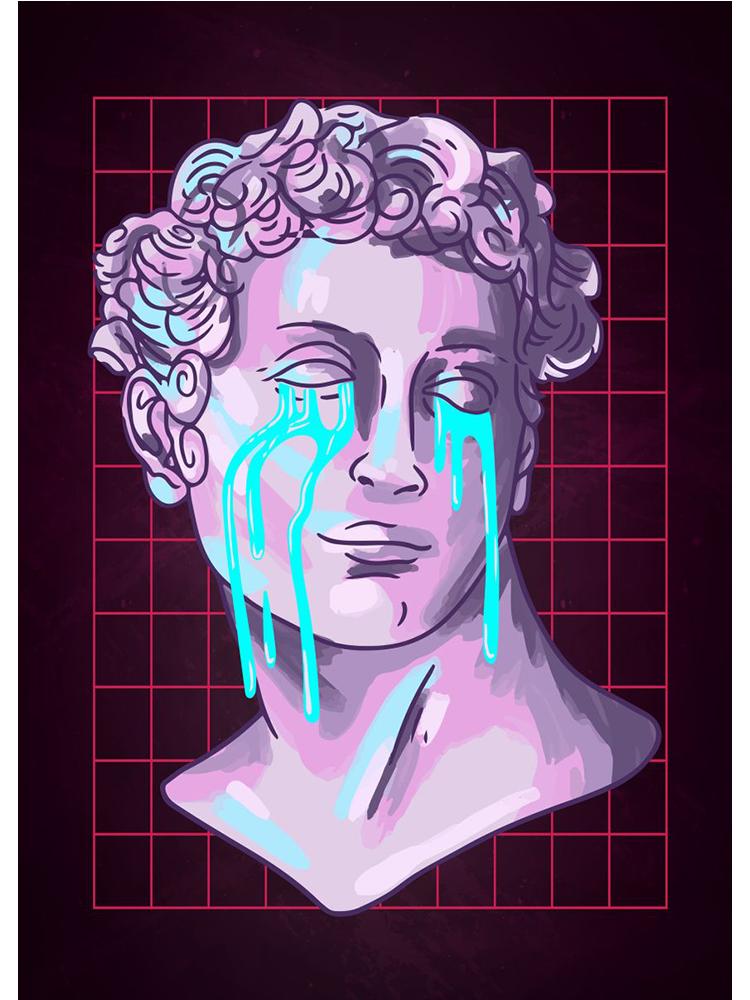 Неоновый эффект Vaporwave Glitch Скульптура Плакаты Печать Холст Картина Абстрактная настенная художественная картина для современной гостиной Домашний декор