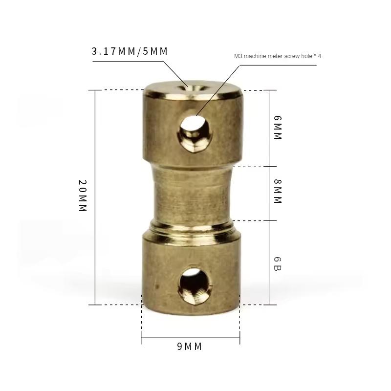 2mm–6mm Miniature Brass Rigid Coupling – Motor Shaft Transmission Connector for DIY Robotics & RC Models