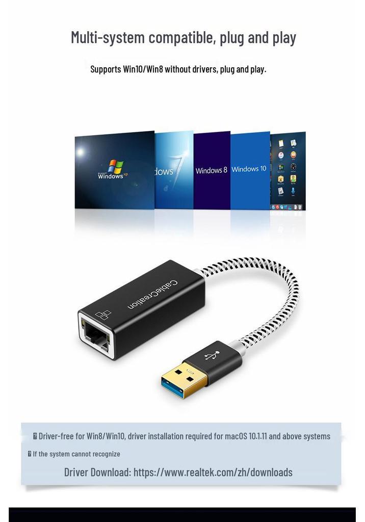 USB 3.0 Gigabit Ethernet Adapter 1000M RJ45 Converter (Driver-Free)