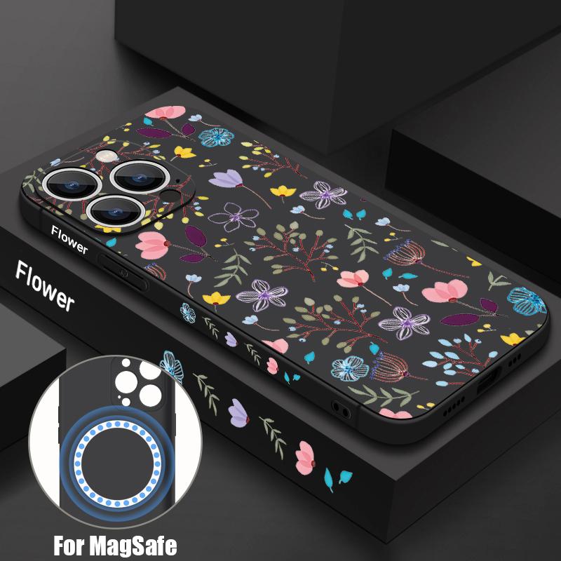 Чехол для телефона с цветочным принтом для iPhone 17e 17 16 15 14 13 12 Pro Max 11 16e Air Магнитный для Magsafe Беспроводная зарядка Чехол
