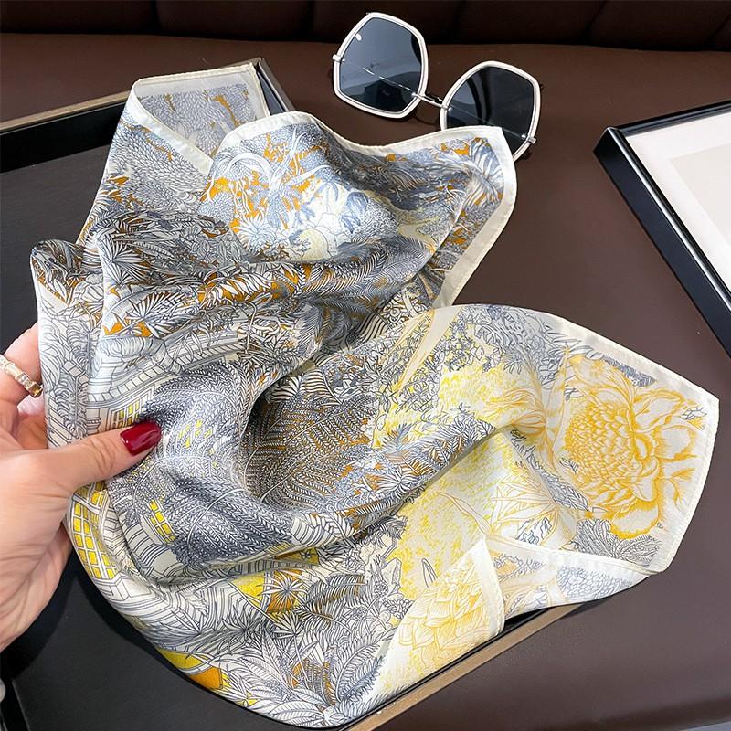 100% Pure Silk Small Square Scarf Women Floral Print Lightweight Neck Wrap Vintage Chic Accessory