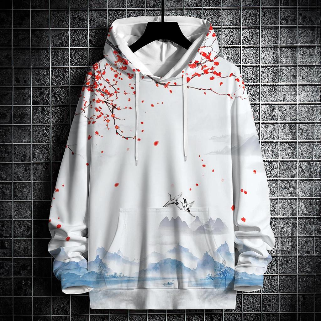 Осенние толстовки с капюшоном для мужчин с 3D-принтом в виде пейзажа, уличный дизайнер, свободный свитер большого размера с длинными рукавами, высококачественная мужская одежда