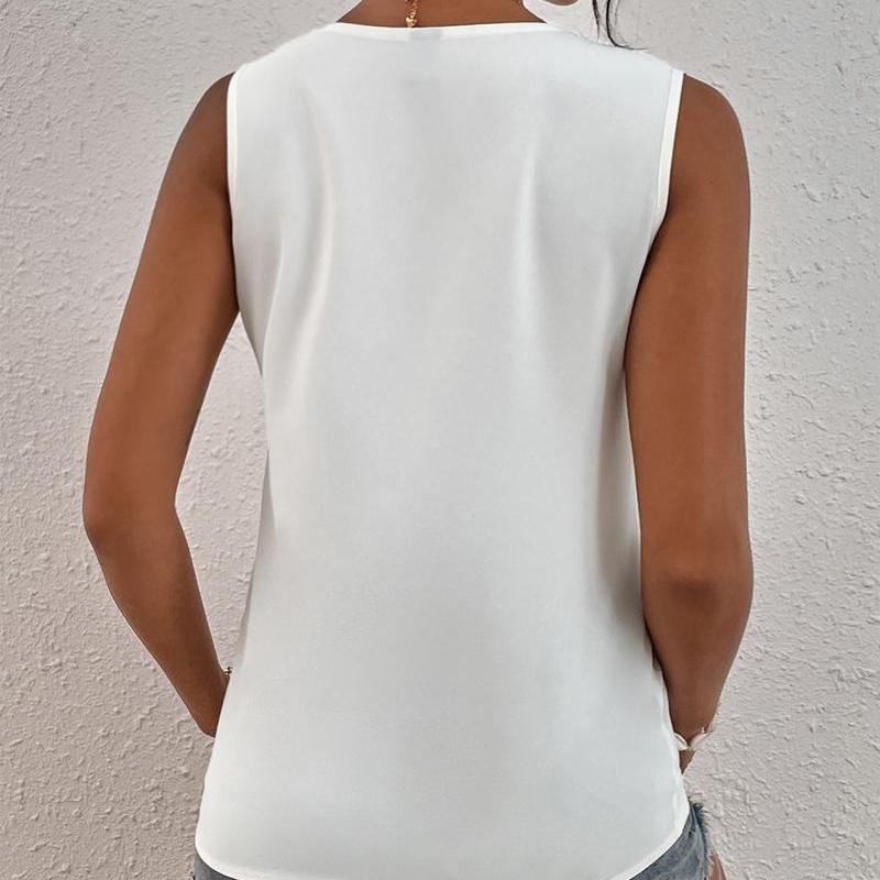GMXIA Women's Fashion Casual Summer Solid Color Print Sleeveless V-Neck Blouses & Shirts