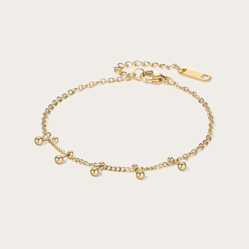 18K Gold Plated Layered Bracelet Set for Women Stainless Steel Malachite Coin Clover Charm Beaded Chain Gift Custom