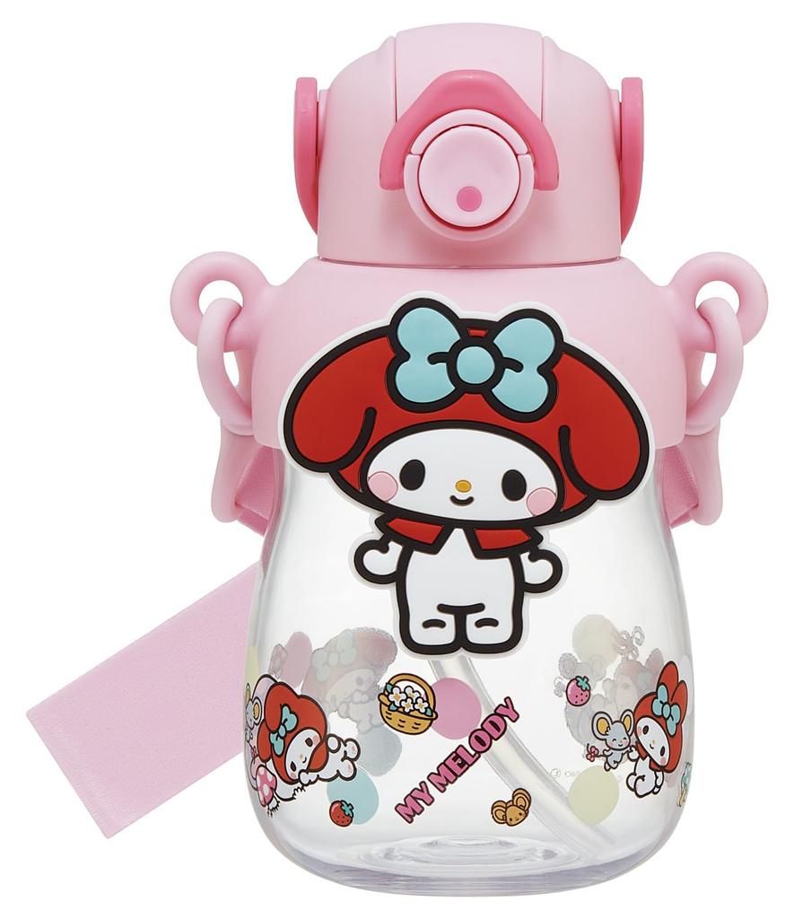 Skater Straw Bottle with Rubber Lock Shoulder My Love Mascot, 650ml, One-Push Open, Function, Handle, Strap, Sanrio, Melody, Everyday, PRMC7ST-A
