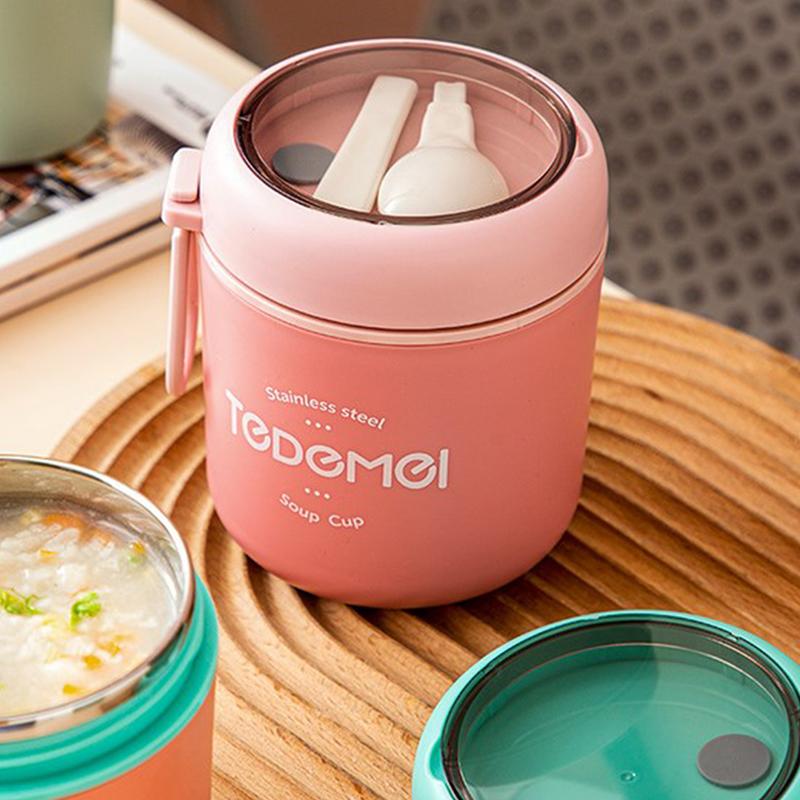 510ML Stainless Steel Soup Cup Thermal Lunch Box Food Container With Spoon for School Children