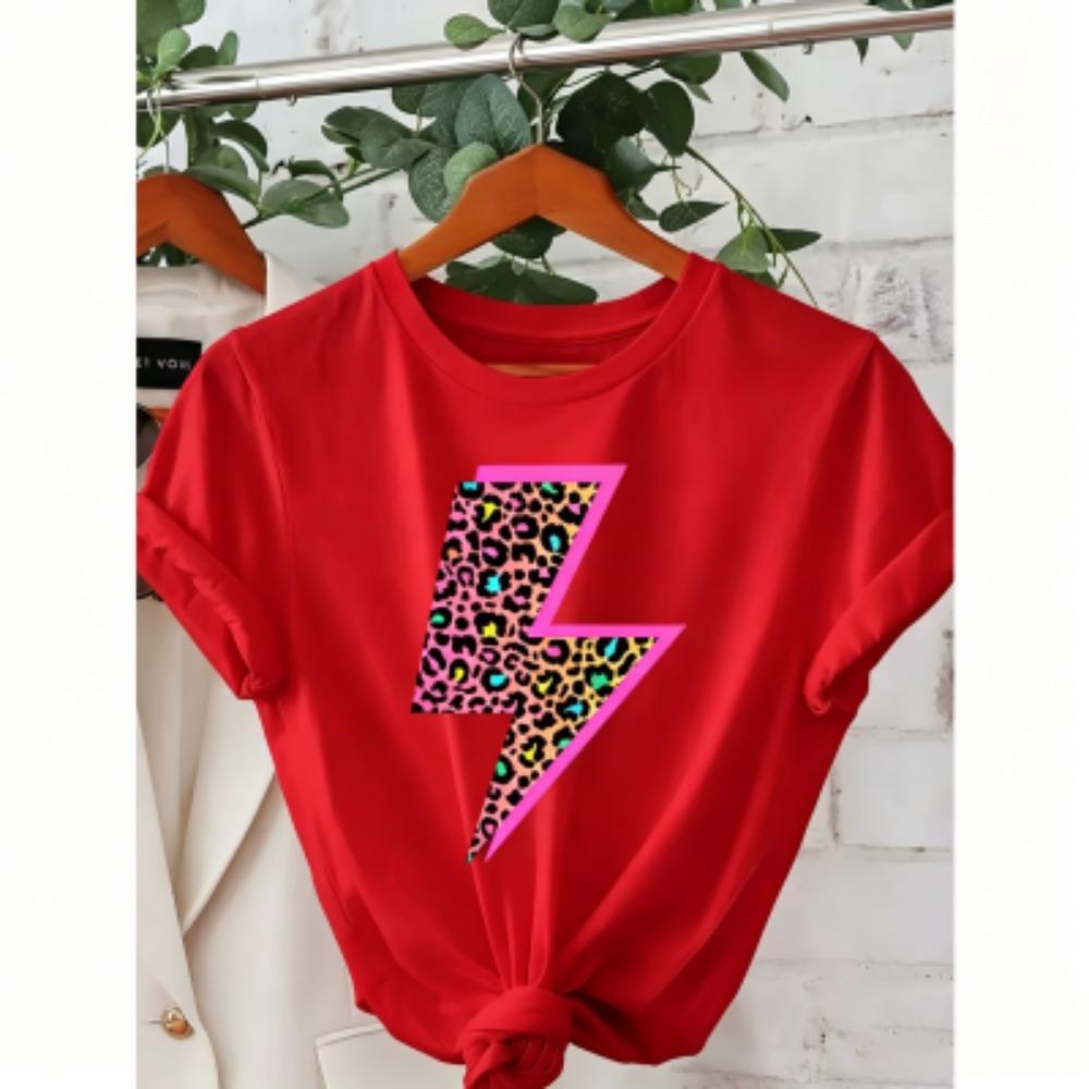 16 Colors Leopard Neon Lightning Print Women's T-Shirts Summer Fashion Street Short-Sleeve Outdoor Casual Tops for Men's and Women's Tees Top