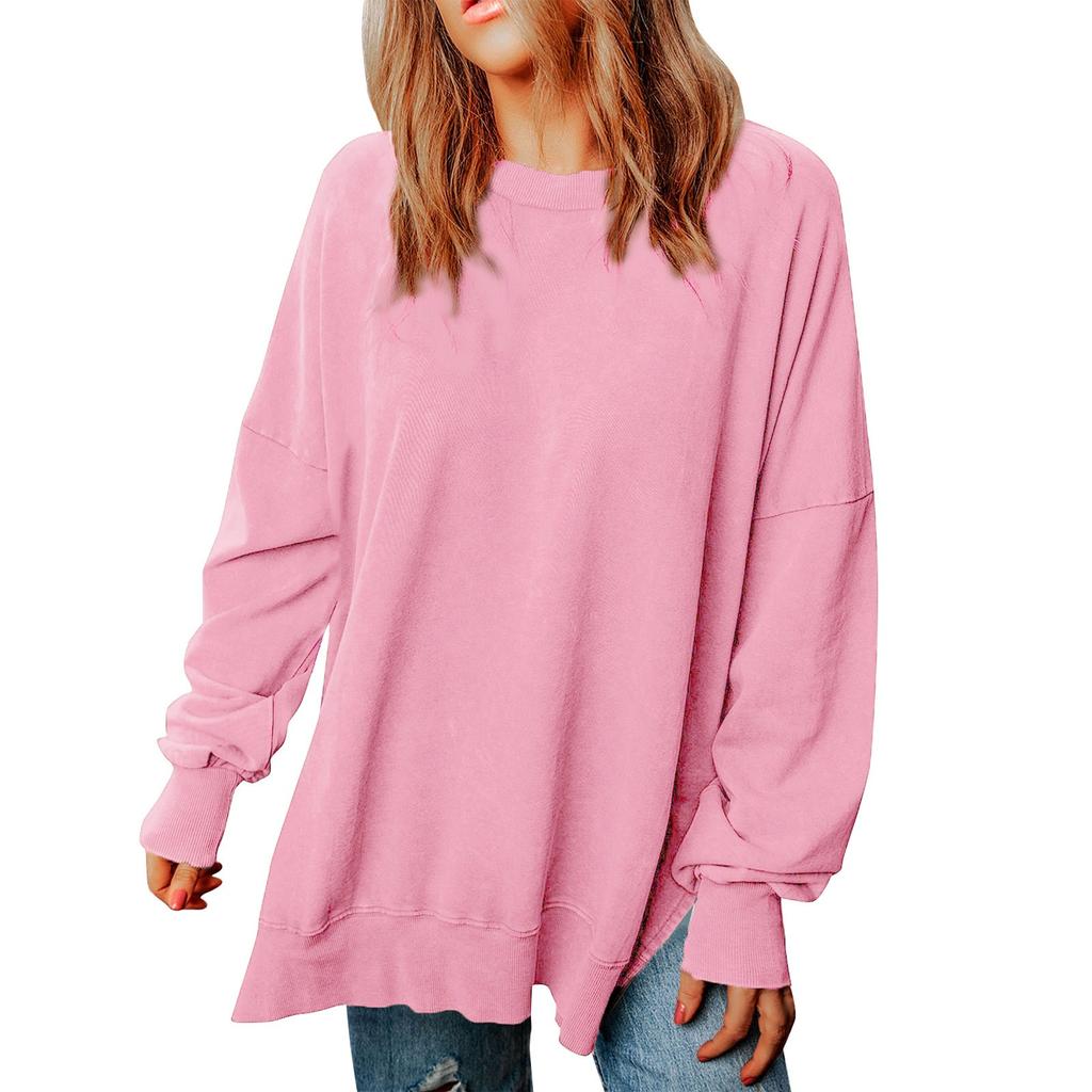 Женские повседневные свободные свободные топы с круглым вырезом и длинными рукавами, рубашки