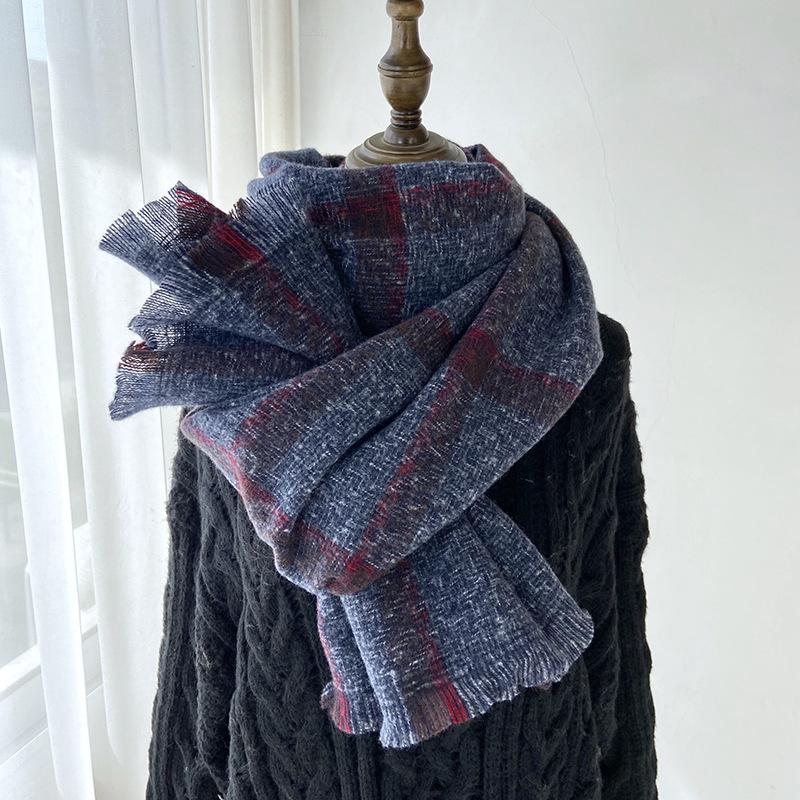 New Plaid Scarf Women's Imitation Cashmere Fringed Shawl Autumn and Winter Warm and Thickened Scarf Elegant Casual Scarf for Women