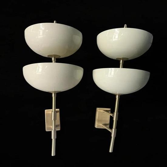 Pair of Reverse-Dome Trophy Sconces White Brass Wall Lights Modern Lighting for Home Décor Bathroom ,Vanity, Kitchen
