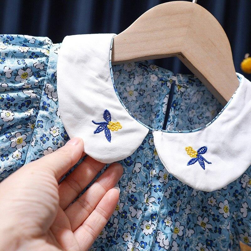 Летнее платье с цветочным принтом для маленьких девочек, милые платья с рукавами-лепестками и вышивкой, трапециевидные платья принцессы с воротником Питера Пэна, детская одежда, От 3 до 8 лет