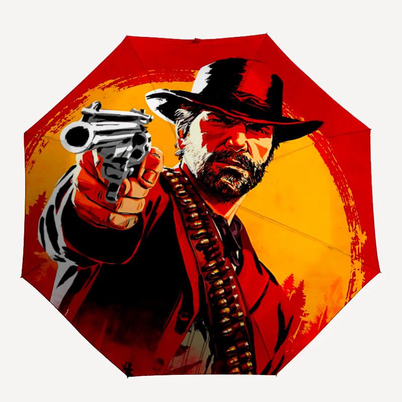 Ковбой Red Dead Redemption Автоматическое открытие/закрытие, 8-реберный железный каркас, Компактный складной ветрозащитный зонт Всесезонный 0808091