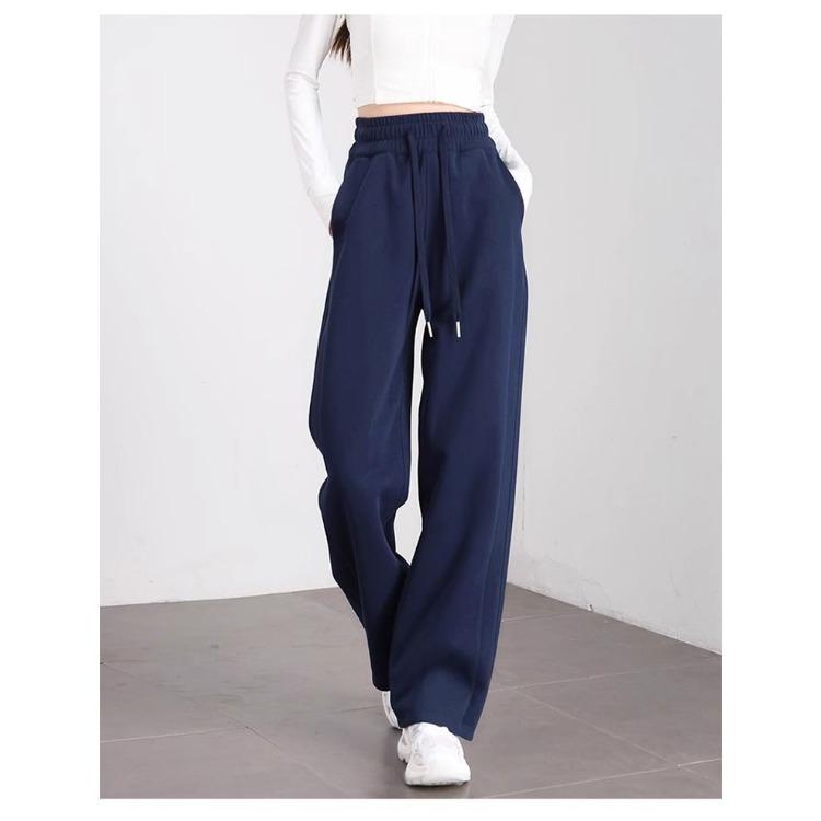 Fashionable High-Waisted Fleece-Lined Wide-Leg Pants for Women Autumn and Winter, Warm and Cozy Banana Trousers
