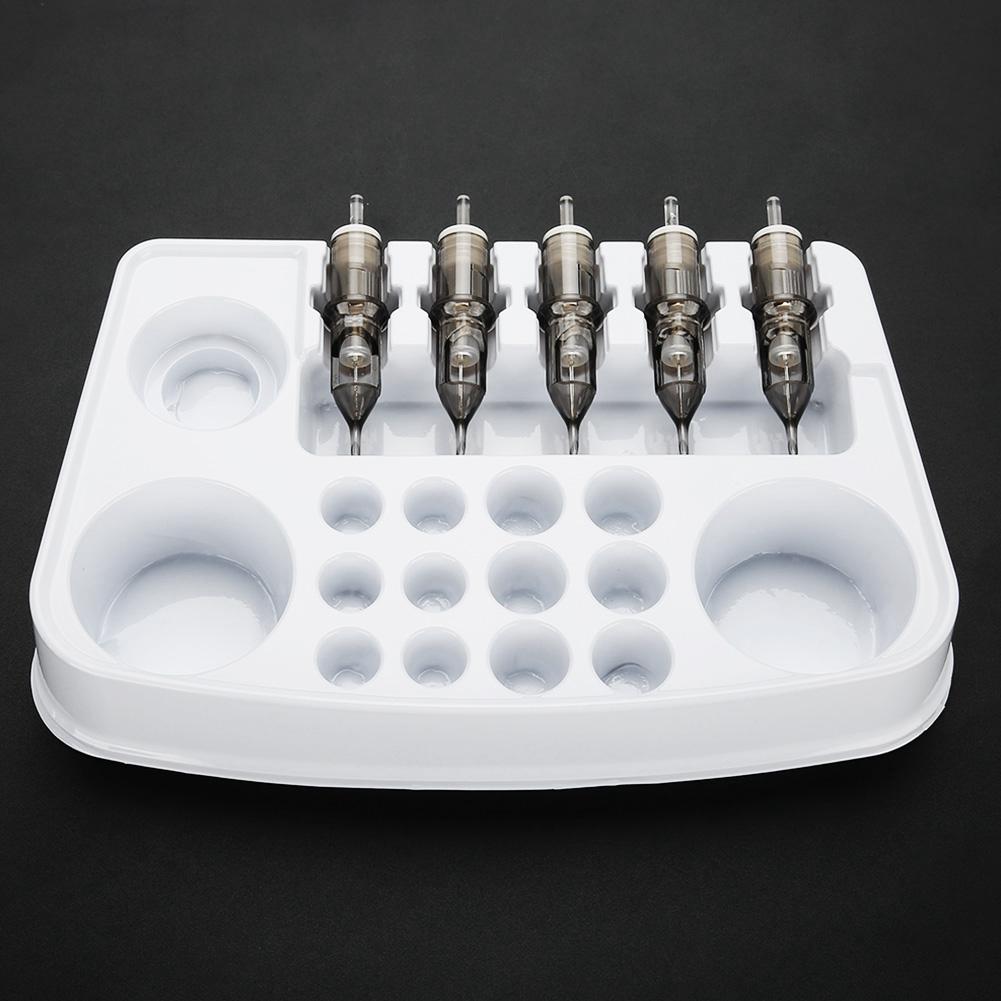 12Pcs Disposable Plastic Tattoo Cartridge Color Tray Needle Holder Stand Trays Tattoo Plate