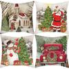 New Christmas Snowman Santa Claus Line Print Pillow Home Sofa Cushion Cover