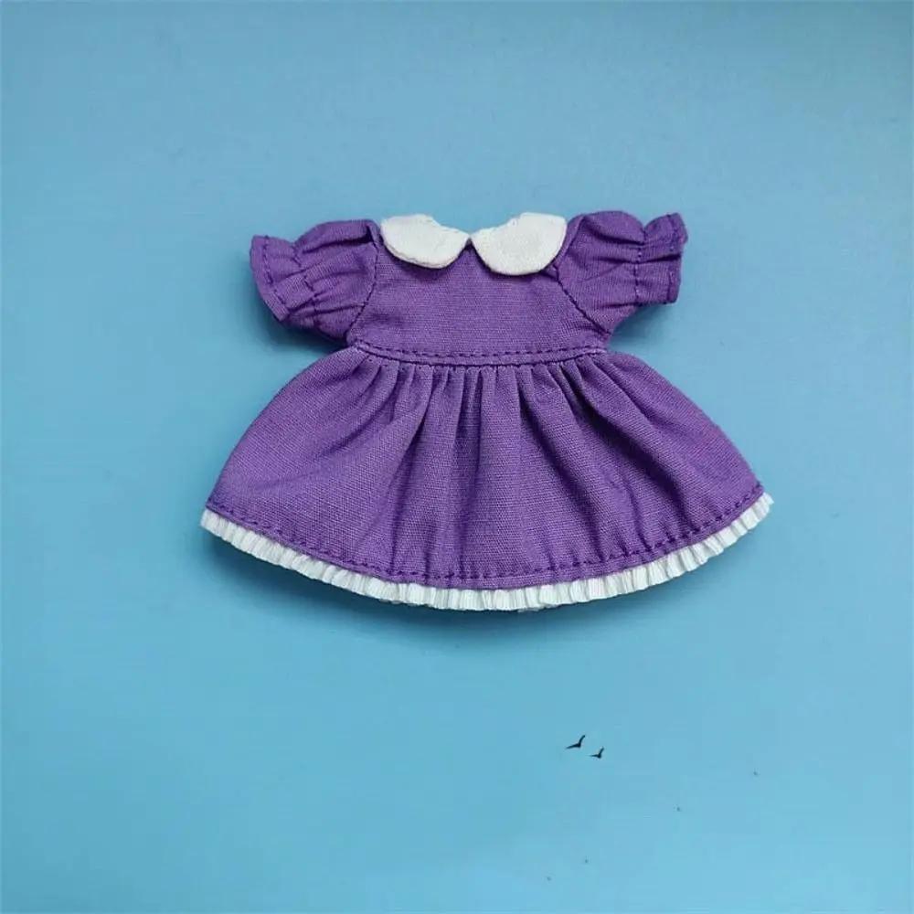 Fashion Doll Clothes Lattice Skirt Dresses For 1/11 OB11 Dolls Outfits Puff Sleeve Dresses For 1/12 BJD Dolls Tops Doll Clothes